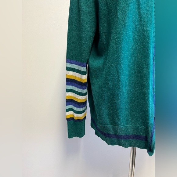 Green Cardigan Stripe Sleeve Detailing Women’s Size Large - Picture 6 of 6
